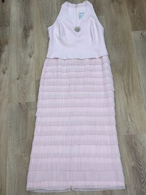 Daymor Couture Light Pink Pleated Tiered Evening Dress